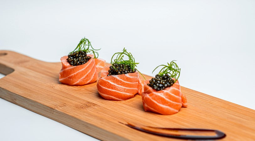 Salmon-Wrapped Nigiri with Caviar – Attilus Caviar