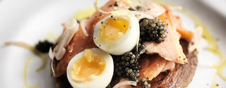 Hot Smoked Salmon with Quail Eggs and Caviar