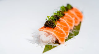 Seared Salmon with Daikon, Caviar and Spring Onions